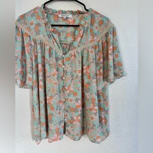 Rose & Olive Floral Blouse - Mint and Peach